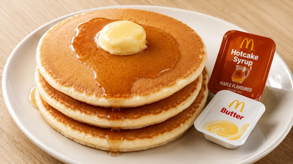 McDonald's Hotcakes stack of three with butter and maple flavoured syrup