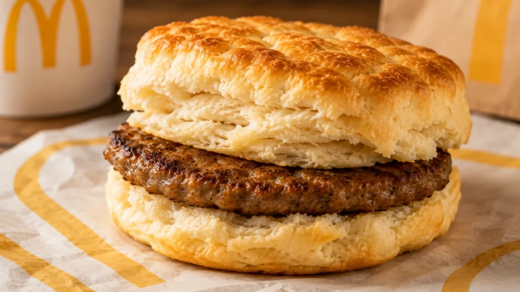 McDonald's Sausage Biscuit with buttermilk biscuit and pork sausage patty
