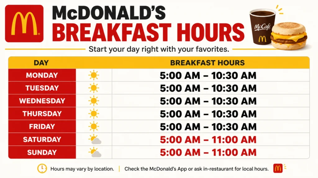 McDonald's breakfast hours in table