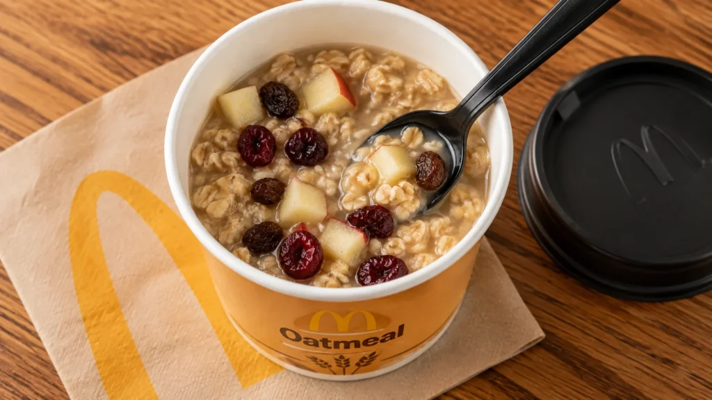 McDonald's oatmeal with whole grain oats, diced apples, cranberries and raisins